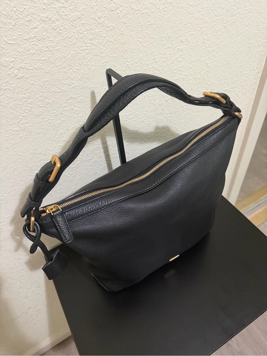 MCM Black Leather Shoulder Hobo with Gold Hardware